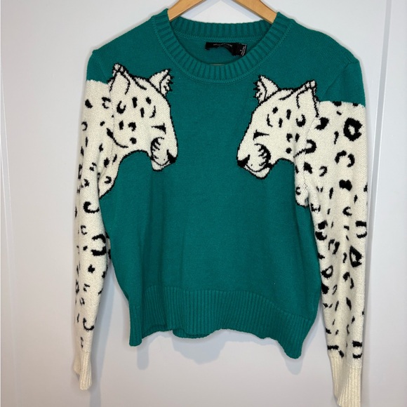 MINKPINK Teal Snow Leopard Print Knit Sweater | RTR - Picture 1 of 3